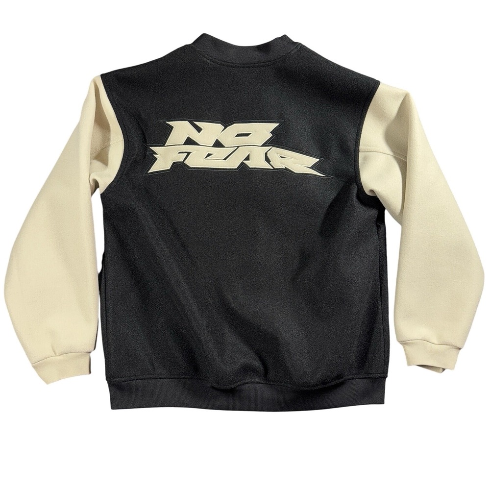 No Fear x HM Varsity Mens Jacket Small Black Cream Streetwear Hip Hop Y2K